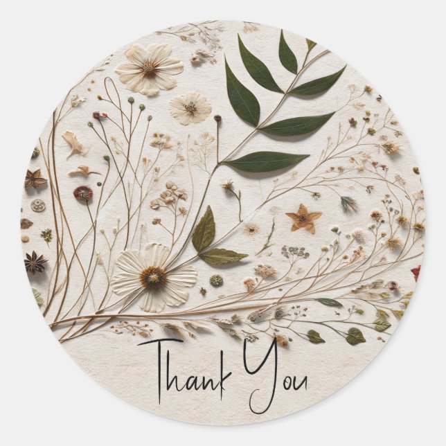 Nature's Beauty Botanical Flowers & Leaves Wedding Classic Round Sticker (Front)
