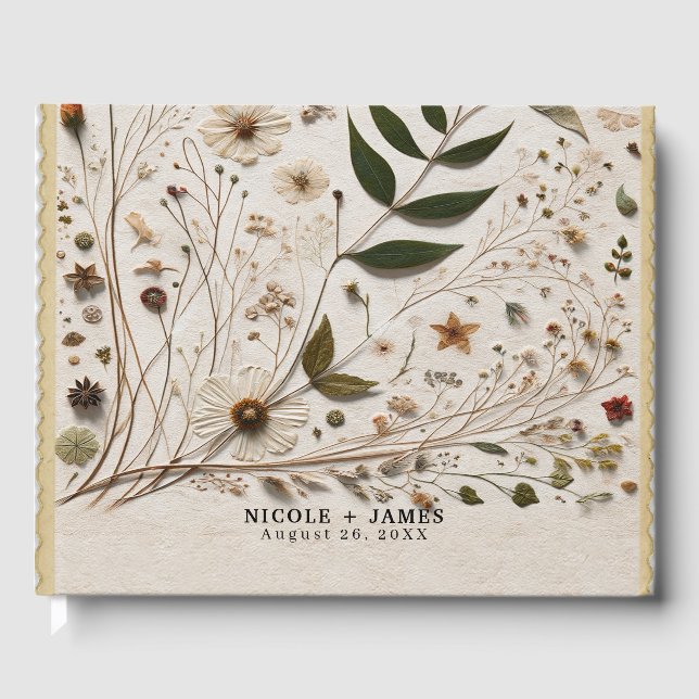 Nature's Beauty Botanical Flowers & Leaves Wedding Guest Book (Front)