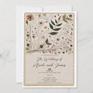 Nature's Beauty Botanical Flowers & Leaves Wedding Invitation