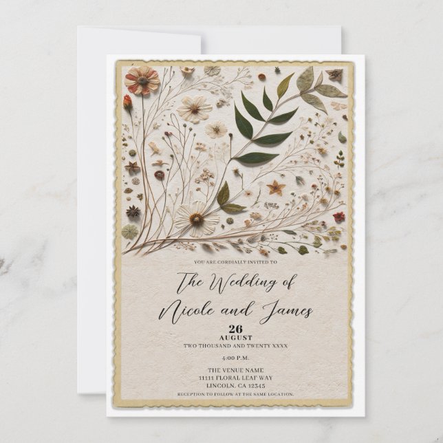 Nature's Beauty Botanical Flowers & Leaves Wedding Invitation (Front)