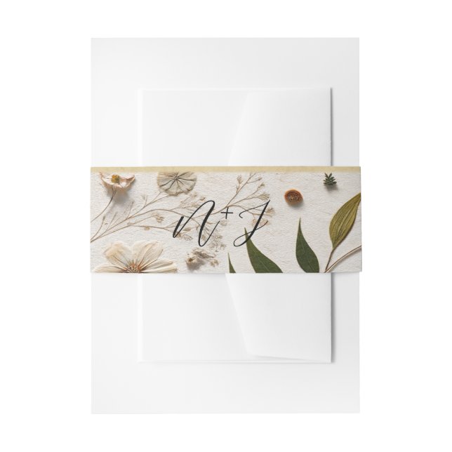Nature's Beauty Botanical Flowers & Leaves Wedding Invitation Belly Band (Front Example)
