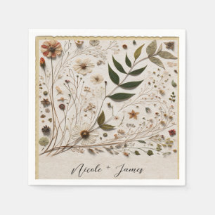 Nature's Beauty Botanical Flowers & Leaves Wedding Napkin