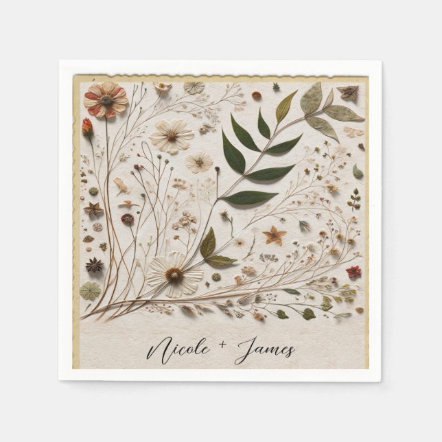 Nature's Beauty Botanical Flowers & Leaves Wedding Napkin (Front)