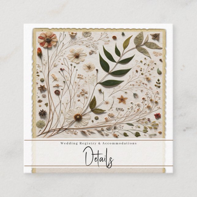 Nature's Beauty Botanical Flowers & Leaves Wedding Square Business Card (Front)