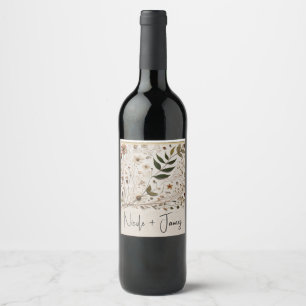 Nature's Beauty Botanical Flowers & Leaves Wedding Wine Label