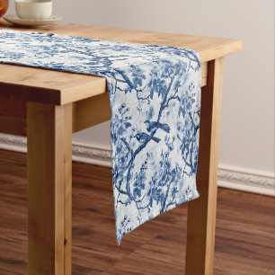 Nature's Beauty: Chinoiserie Bird in Blue  Long Table Runner