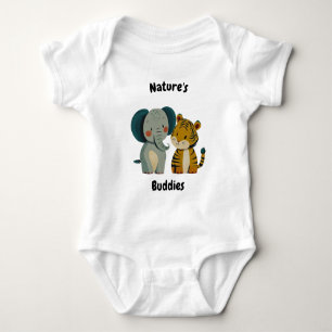 Nature's Buddies Elephant and Tiger - Cute Friends Baby Bodysuit