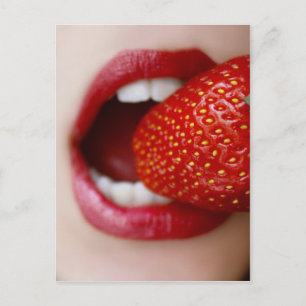 Nature's Candy - Woman Eating Strawberry Postcard