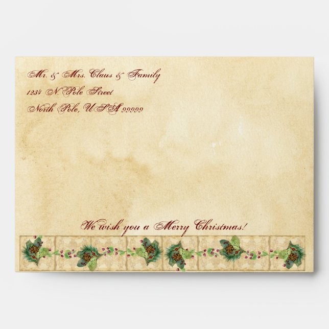 Nature's Christmas Magnolia Wreath n Pine Boughs Envelope (Front)