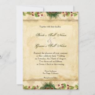 Nature's Christmas Magnolia Wreath n Pine Boughs Invitation