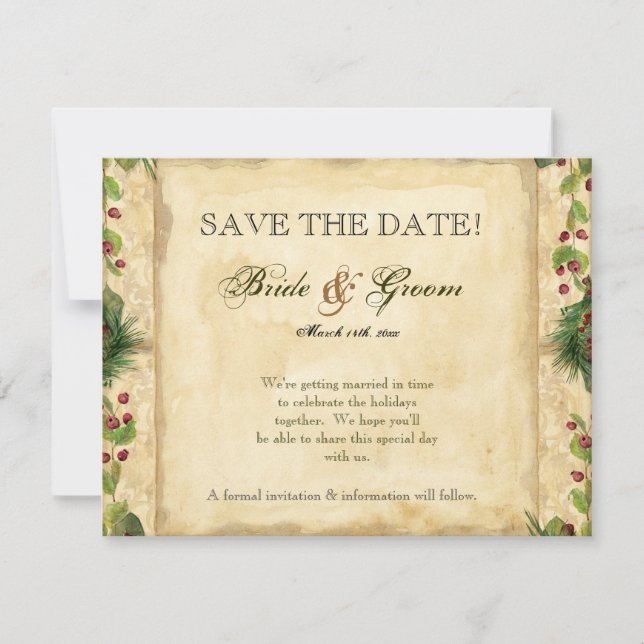 Nature's Christmas Magnolia Wreath n Pine Boughs Invitation (Front)