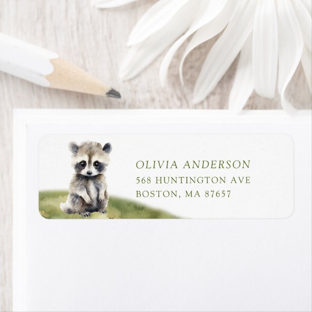 Nature's Delight Baby Shower Racoon Address Label (Insitu)