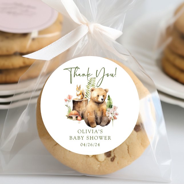 Nature's Delight Bear Baby Shower Classic Round Sticker (Creator Uploaded)