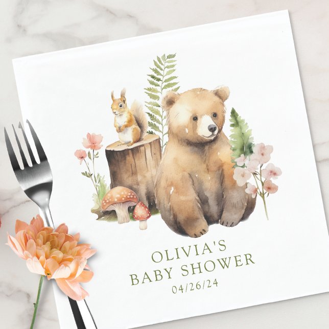 Nature's Delight Bear Baby Shower Napkin (Creator Uploaded)