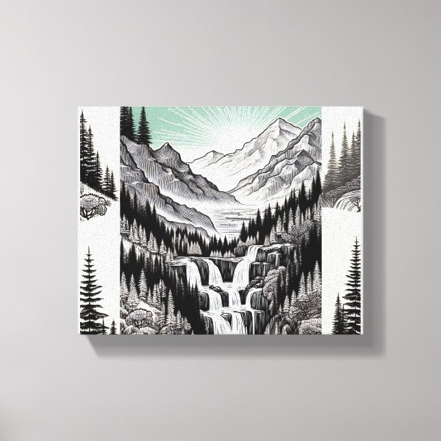 Nature's Essence: Black & White Landscape T-Shirt  Canvas Print (Front)