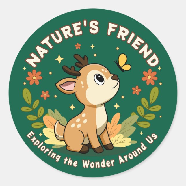Nature's Friend Cute Fawn Woodland Animal Classic Round Sticker (Front)