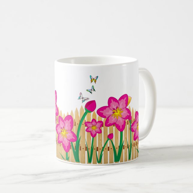 Nature's Garden Pink Flower – Elegant Floral Coffee Mug (Front Right)