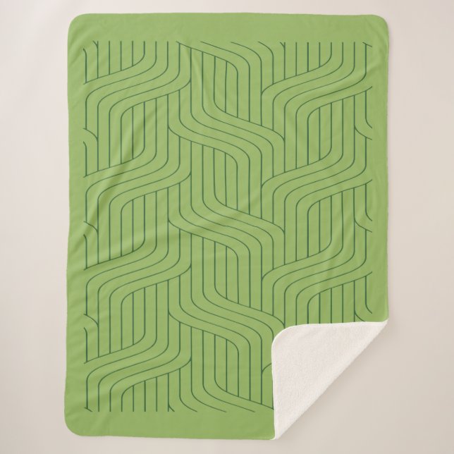 Nature's Green Geometric Lines  Sherpa Blanket (Front)
