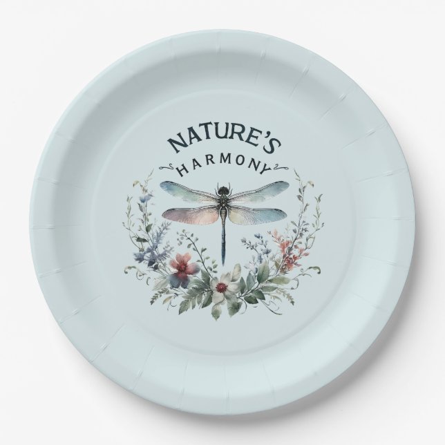 Nature's Harmony - Artistic Dragonfly Paper Plate (Front)