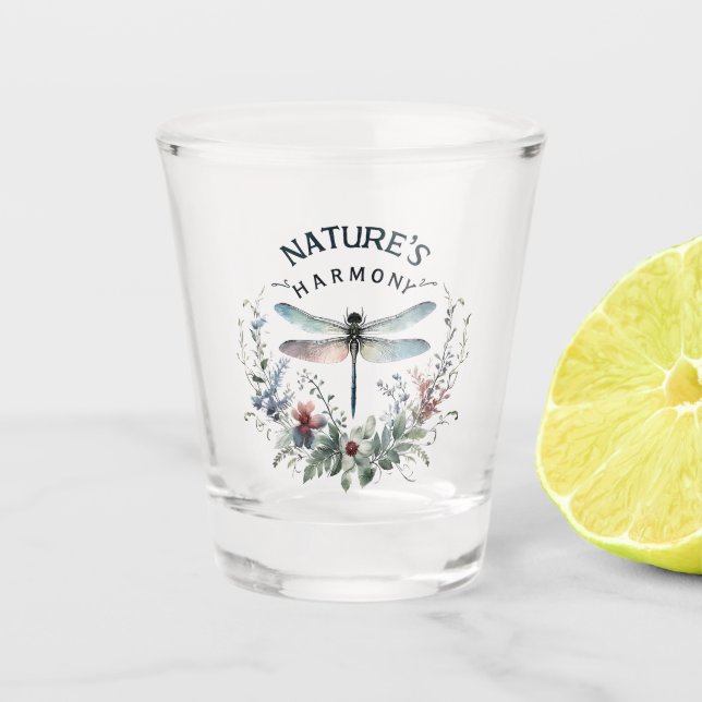 Nature's Harmony - Artistic Dragonfly Shot Glass (Front)
