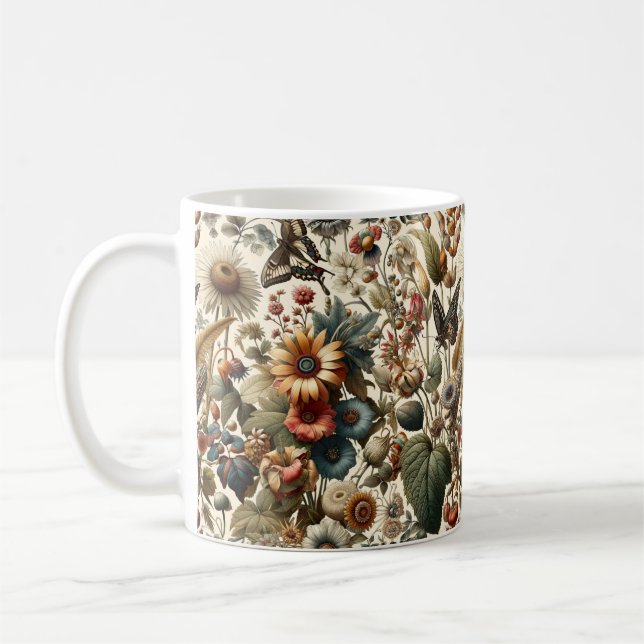 Nature's Harmony: Botanical Seamless Pattern  Coffee Mug (Left)