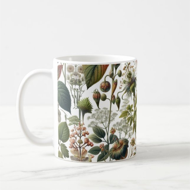 Nature's Harmony: Botanical Seamless Pattern  Coffee Mug (Left)