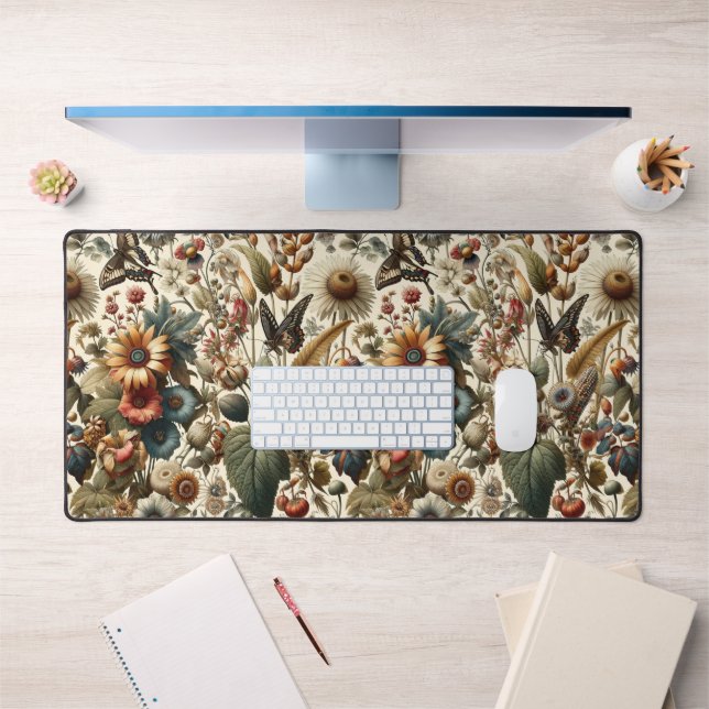 Nature's Harmony: Botanical Seamless Pattern  Desk Mat (Office 1)
