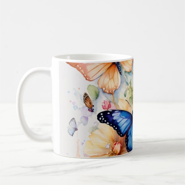 Nature's Harmony: Butterfly & Floral T-Shirt Colle Coffee Mug (Left)
