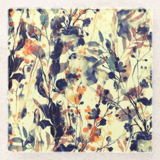 Nature's Imprints: Floral Leaves Seamless. Glass Coaster