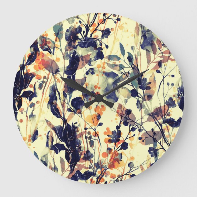Nature's Imprints: Floral Leaves Seamless. Large Clock (Front)