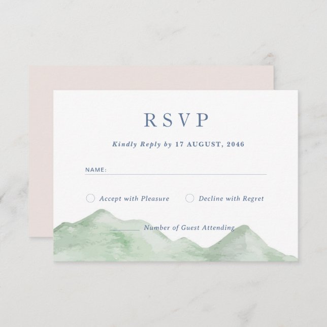 Nature's Mountain Watercolor Wedding Response RSVP (Front/Back)