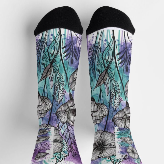 Nature's Palette: Purple, Teal, and Blue Splendour Socks (Top)