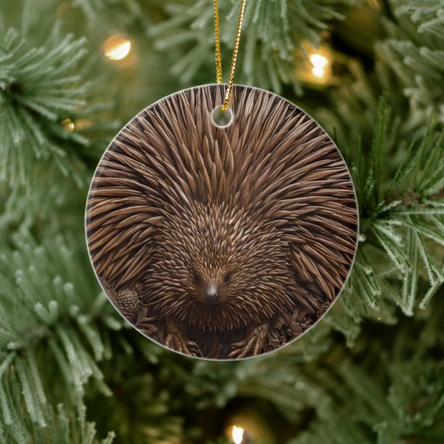 Nature's Quill: The Australian Echidna in Wood, Ceramic Tree Decoration (Tree)