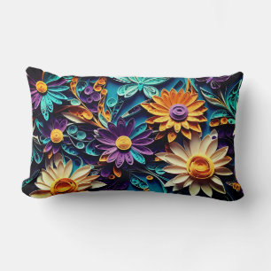 Nature's Tapestry: Quilled Floral Paper Artwork Lumbar Cushion