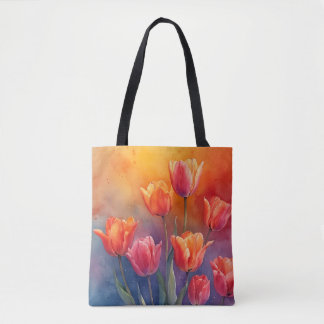 Nature's watercolor tulips tote bag