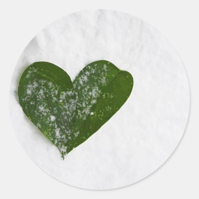 Nature's Winter Snow Romantic Heart of Love Classic Round Sticker (Front)