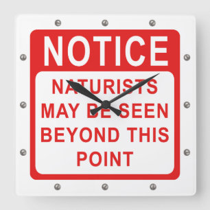 Naturist Beach/Naturist Camp Sign Square Wall Clock