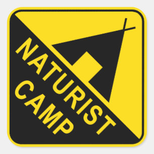 Naturist Camp, Camping Sign Square Sticker