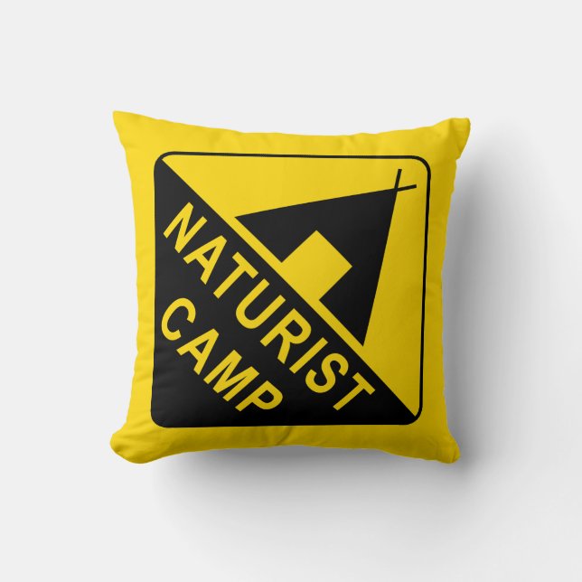 Naturist Camp Sign Cushion (Front)