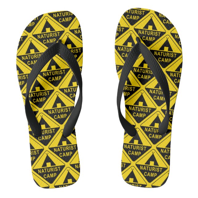 Naturist Camp Sign Print Flip Flops (Footbed)