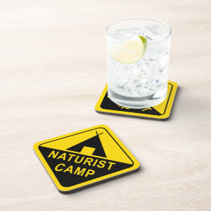 Naturist Camping Sign Coaster
