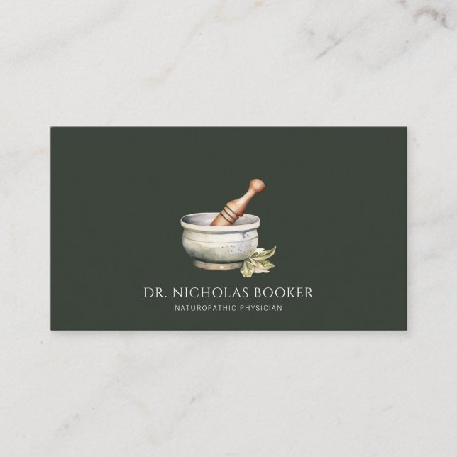 Naturopathic Doctor Mortar Pestle Black Business Card (Front)