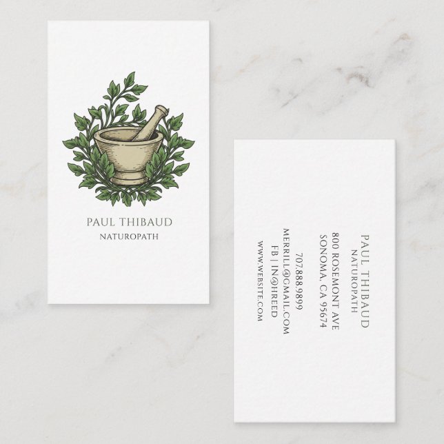 Naturopathic Doctor Watercolor Mortar Pestle  Business Card (Front/Back)