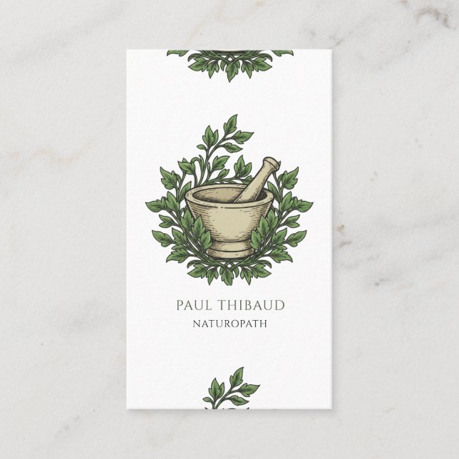 Naturopathic Doctor Watercolor Mortar Pestle  Business Card (Front)