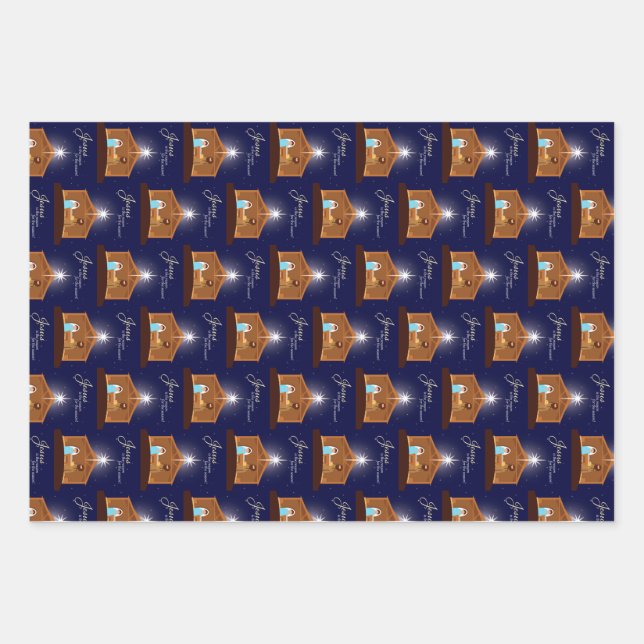 Natvity Pine Cone and Pine Branches Wrapping Paper Sheet (Front)