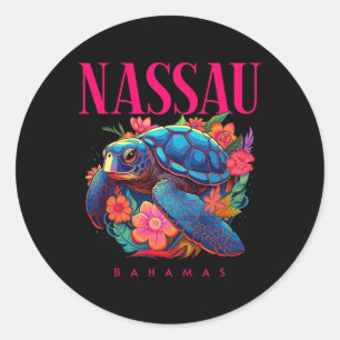 Nau Bahamas Floral Beach Turtle Souvenir Classic Round Sticker