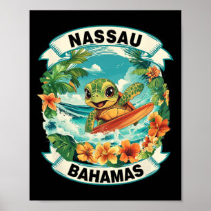 Nau Hamas Cute Sea Turtle Surfing Summer Vacation Poster