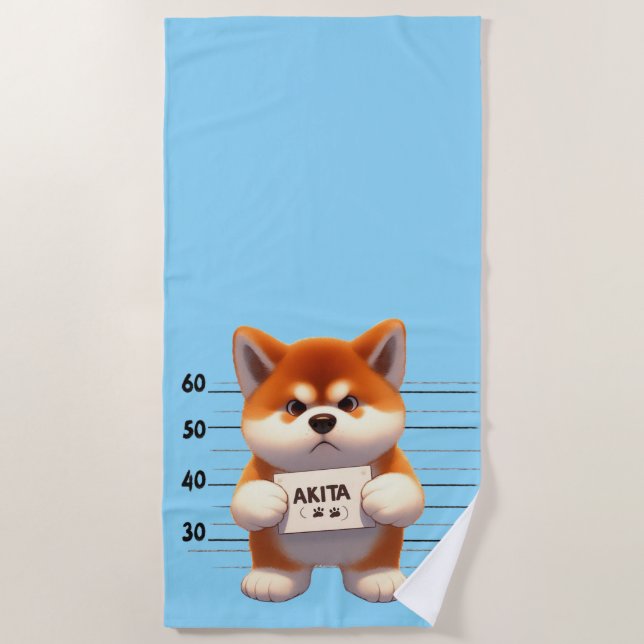 Naughty Akita Beach Towel (Front)