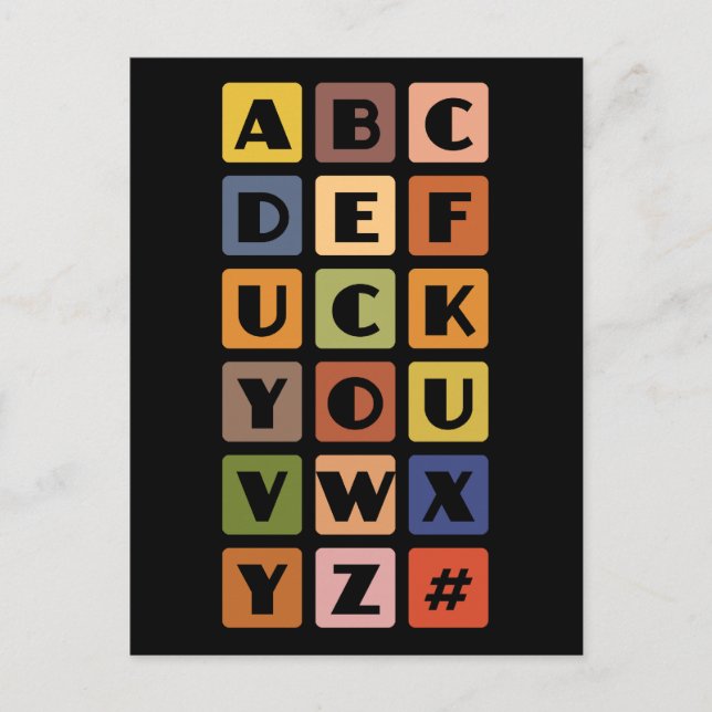 Naughty Alphabets custom postcard (Front)