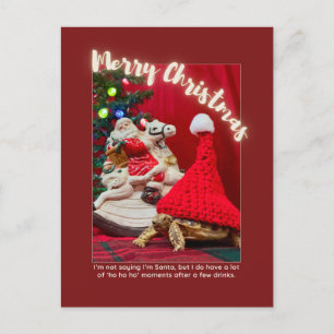 Naughty and Cute Christmas Tortoise with Santa Postcard